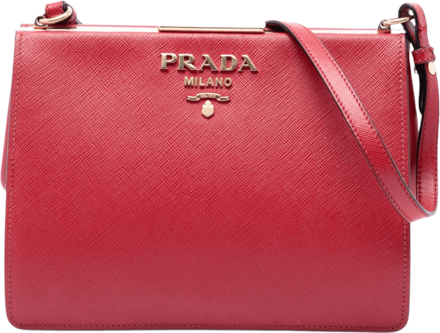 Prada Saffiano And City Calf Light Frame Crossbody, från Luxclusif, i färgen röd.