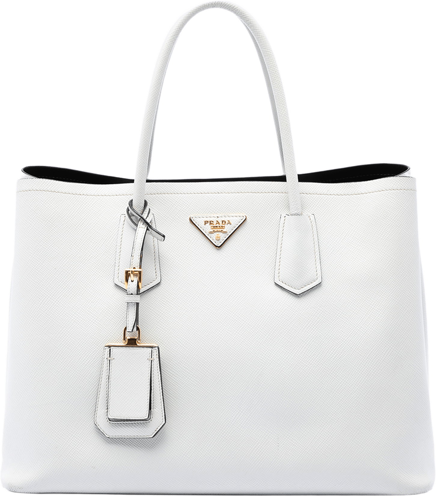 Prada Medium Saffiano Cuir Double Satchel, från Luxclusif, i färgen white.