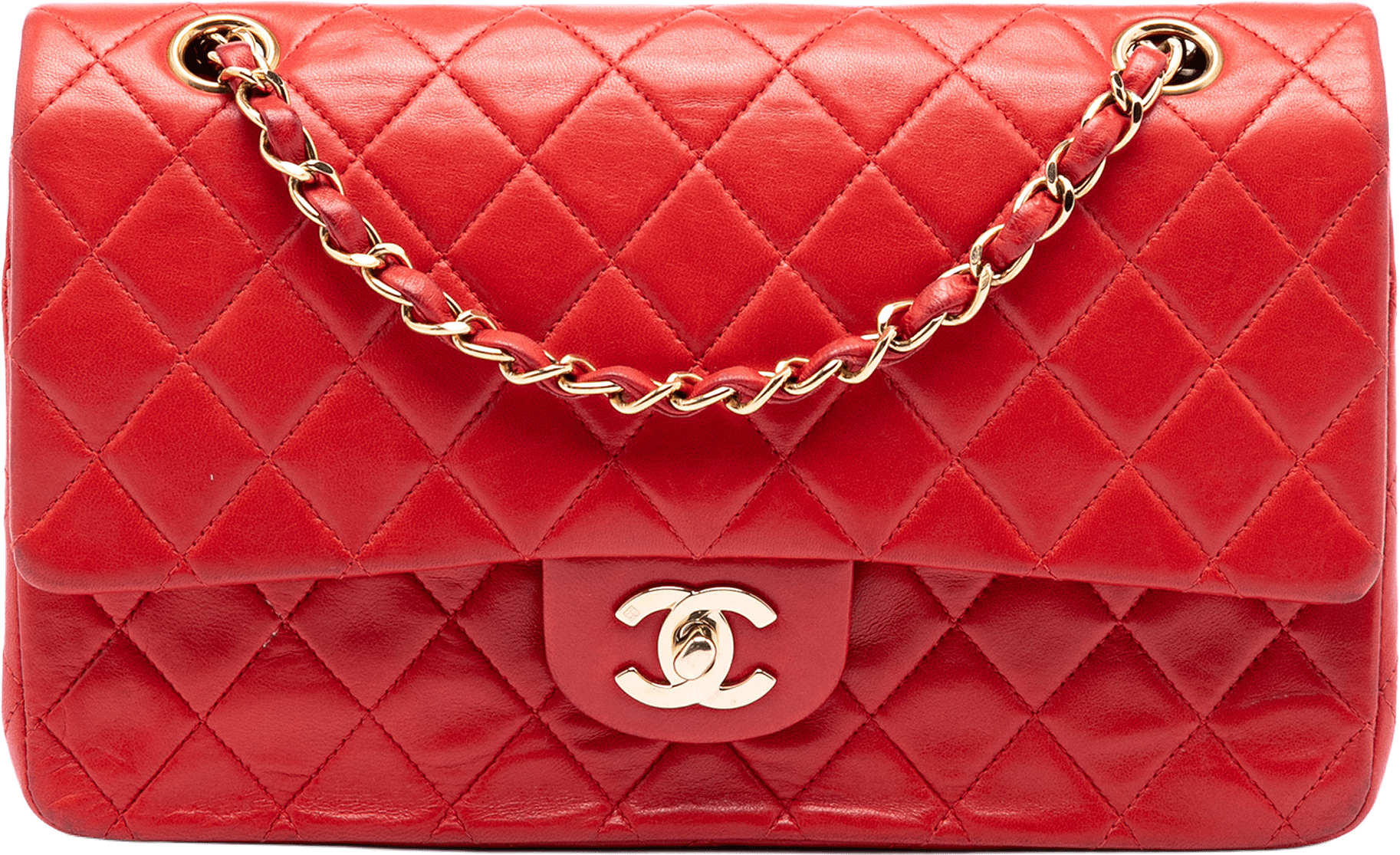 Chanel Medium Classic Lambskin Double Flap, från Luxclusif, i färgen red.