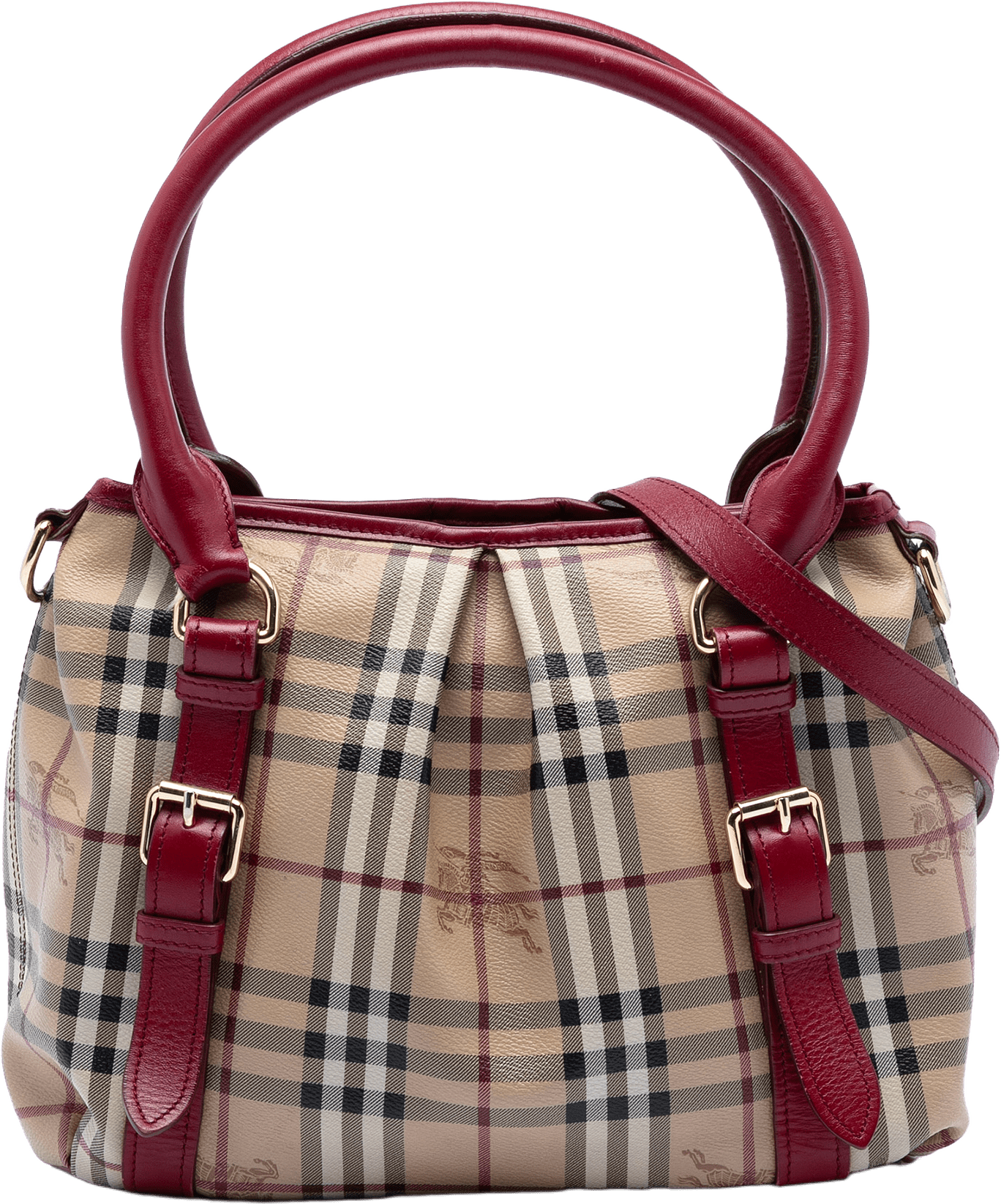 Burberry Small Haymarket Check Coated Canvas Northfield Satchel, från Luxclusif, i färgen beige.