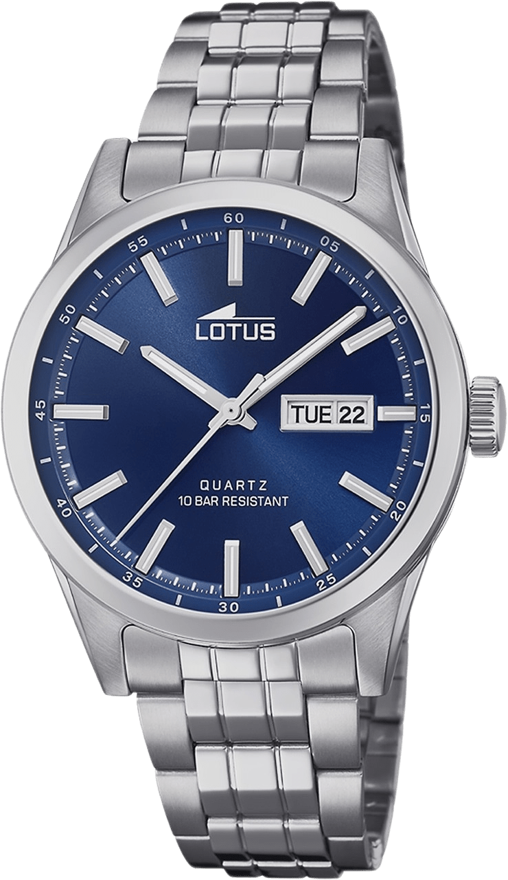 Lotus Herrklocka - Dag/datum, Stål/blå, 42mm, från Lotus, i färgen silver.