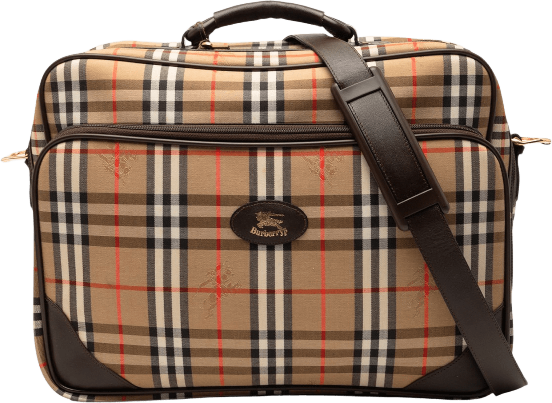 Burberry Haymarket Check Canvas Briefcase, från Luxclusif, i färgen beige.