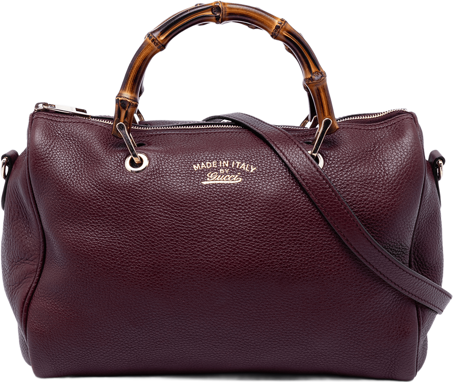Gucci Medium Calfskin Bamboo Shopper Boston Bag, från Luxclusif, i färgen burgundy.