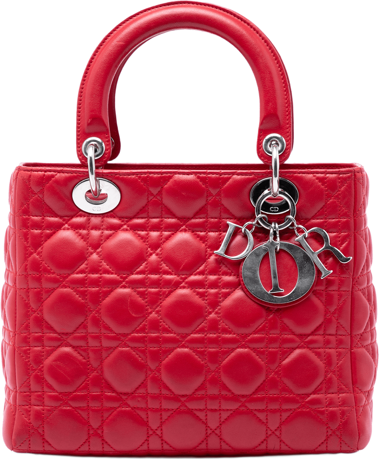 Dior Medium Lambskin Cannage Lady Dior, från Luxclusif, i färgen röd.