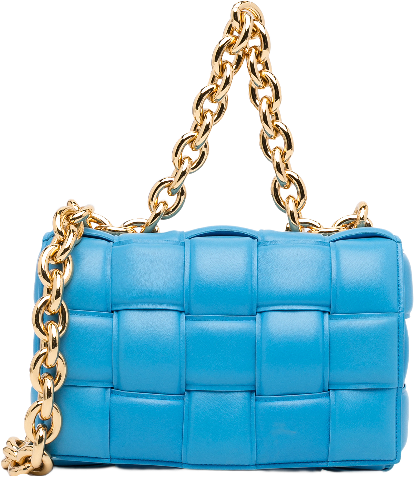 Bottega Veneta Nappa Intrecciato Padded Chain Cassette Satchel, från Luxclusif, i färgen blå.