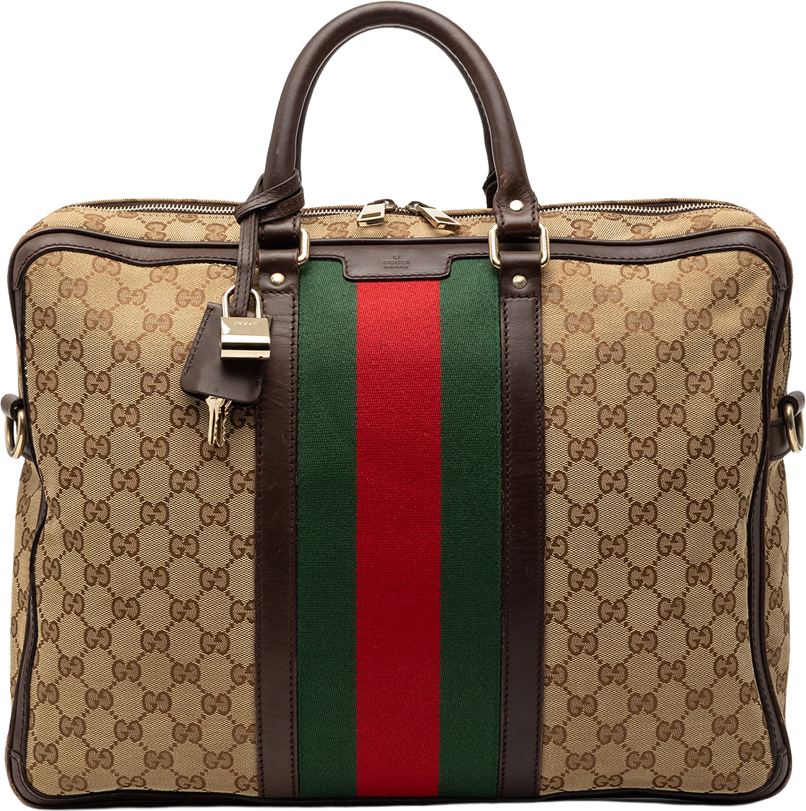 Gucci Gg Canvas Web Briefcase, från Luxclusif, i färgen beige.