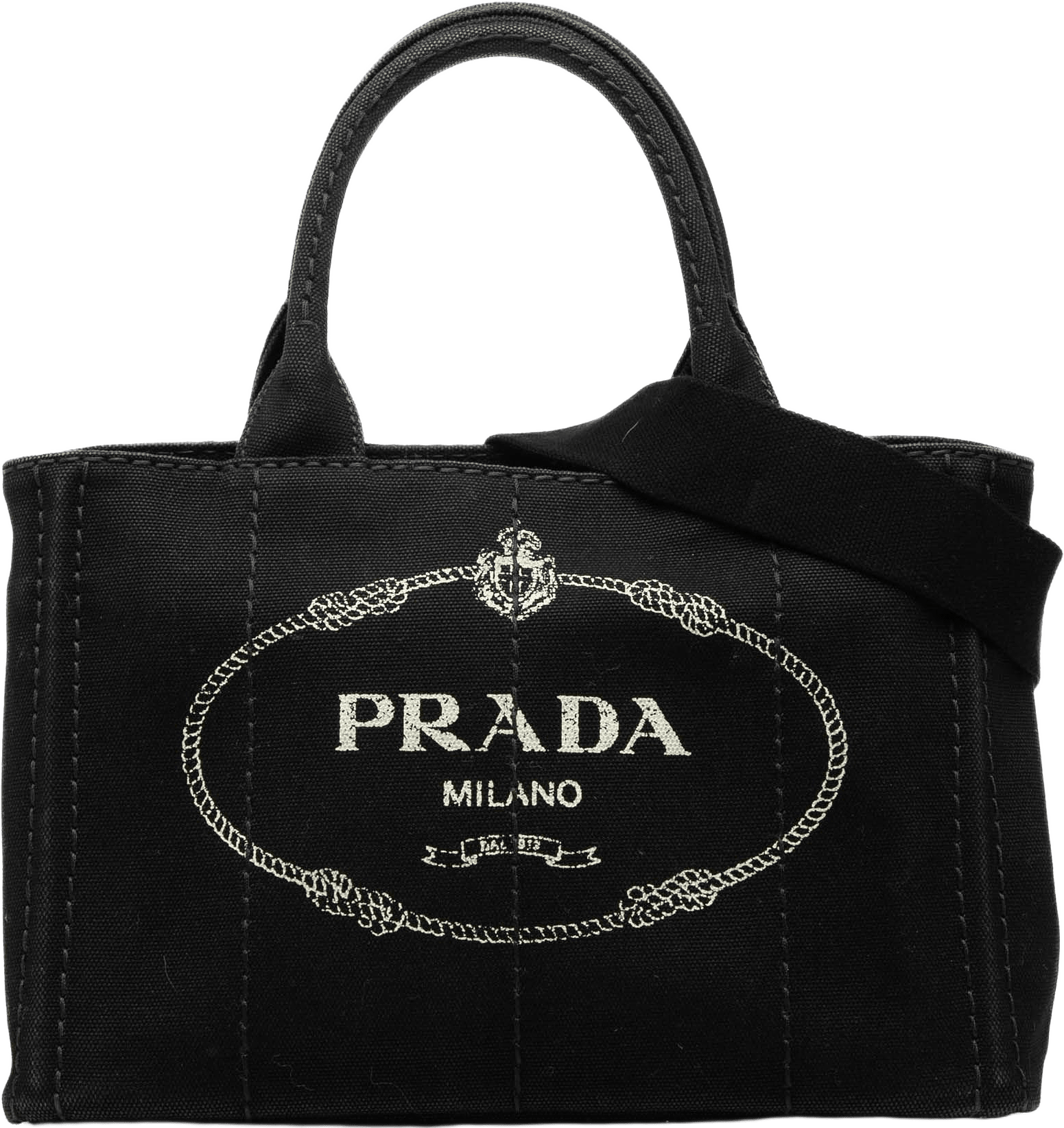 Prada Small Canvas Canapa Logo Satchel, från Luxclusif, i färgen black.