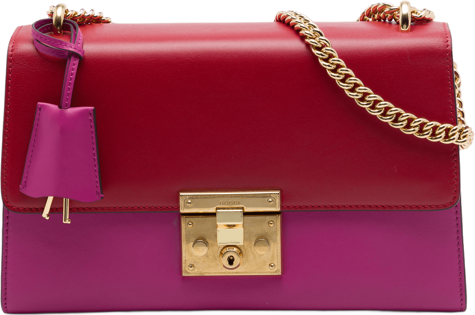 Gucci Medium Bicolor Leather Padlock Shoulder Bag, från Luxclusif, i färgen rosa.