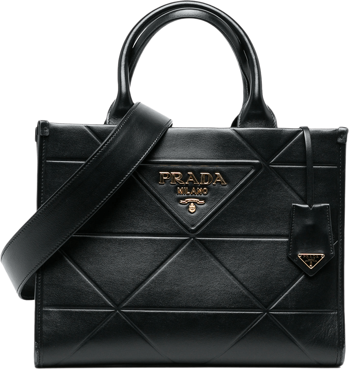 Prada Small Soft Calf Symbole Satchel, från Luxclusif, i färgen svart.
