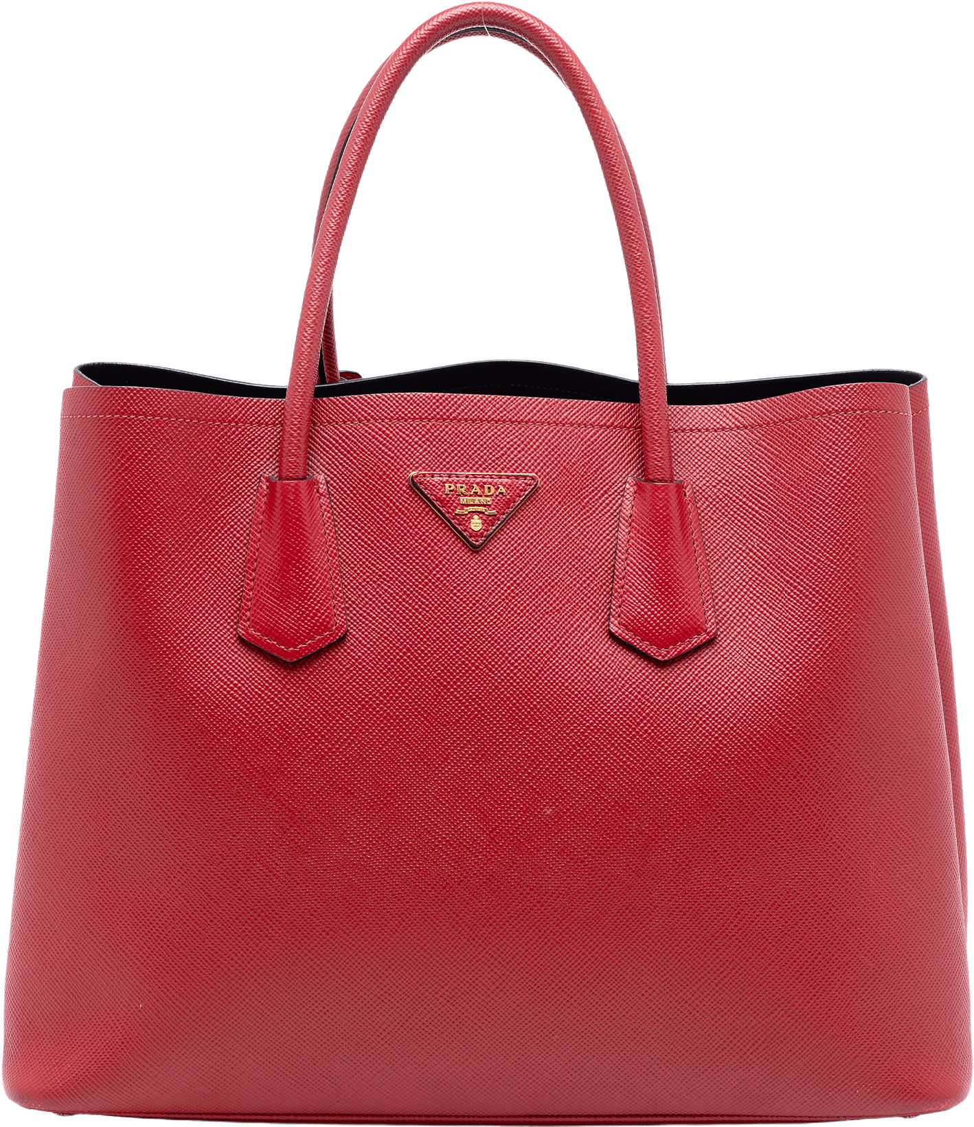 Prada Medium Saffiano Cuir Double Satchel, från Luxclusif, i färgen red.