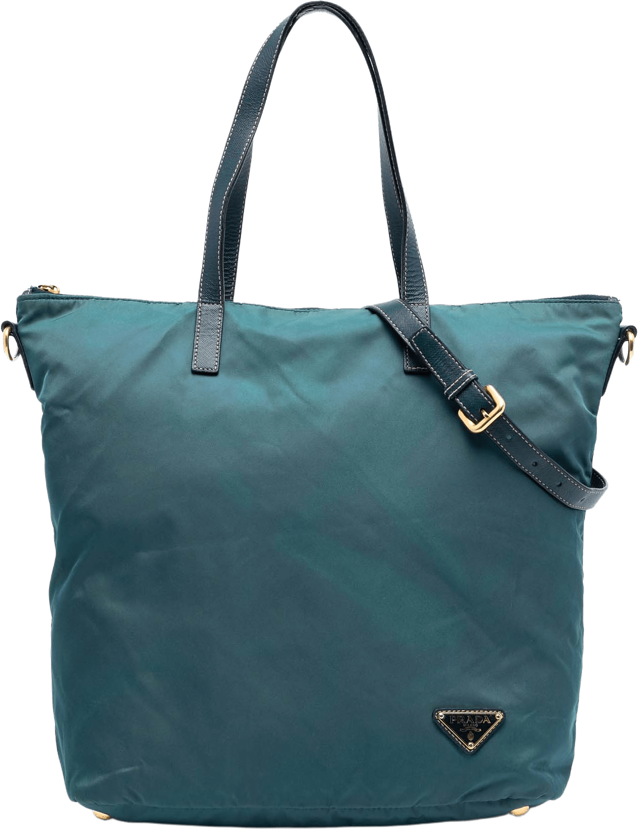 Prada Saffiano Trimmed Tessuto Zip Top Convertible Tote, från Luxclusif, i färgen blue.