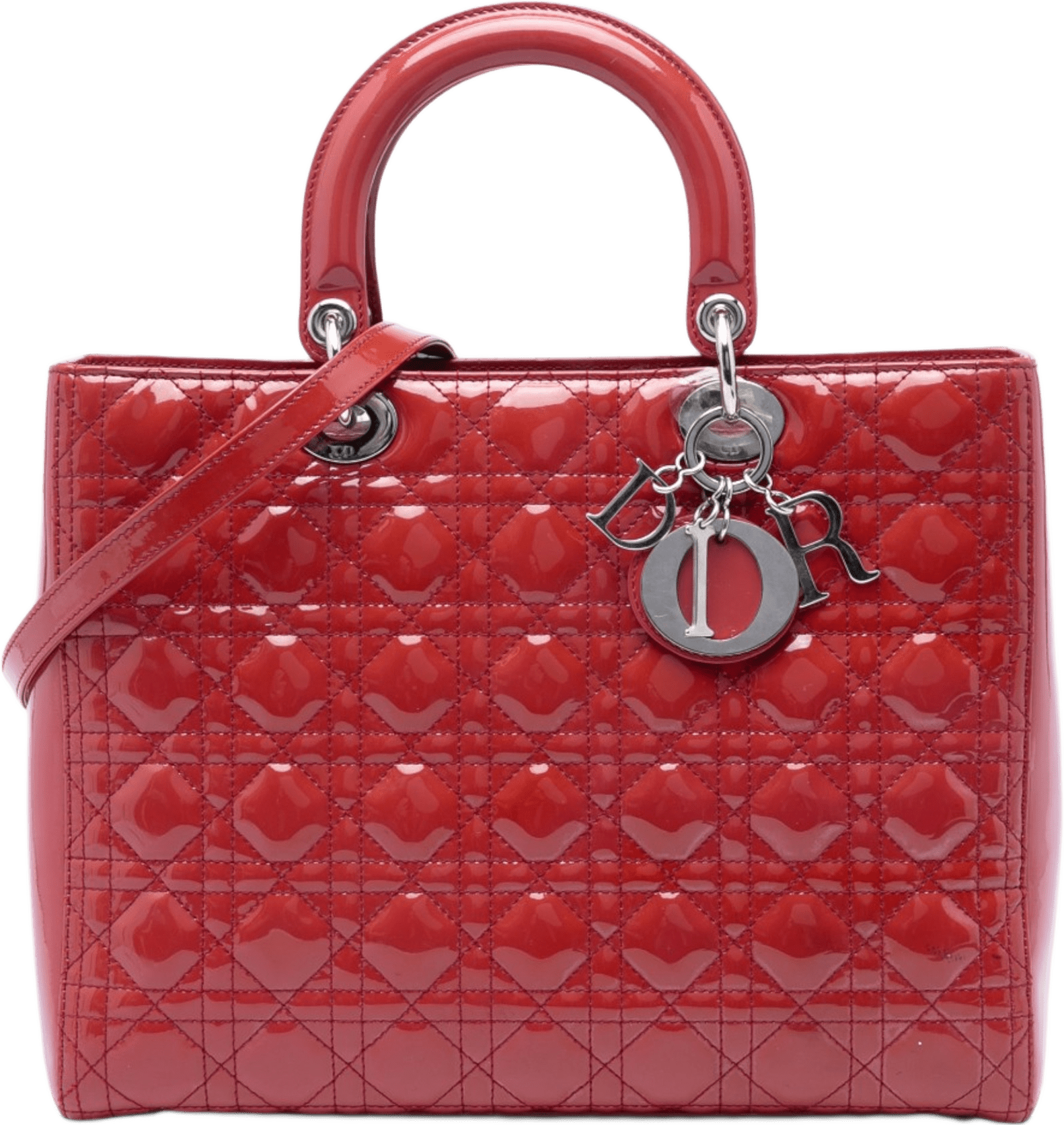 Dior Large Patent Cannage Lady Dior, från Luxclusif, i färgen röd.