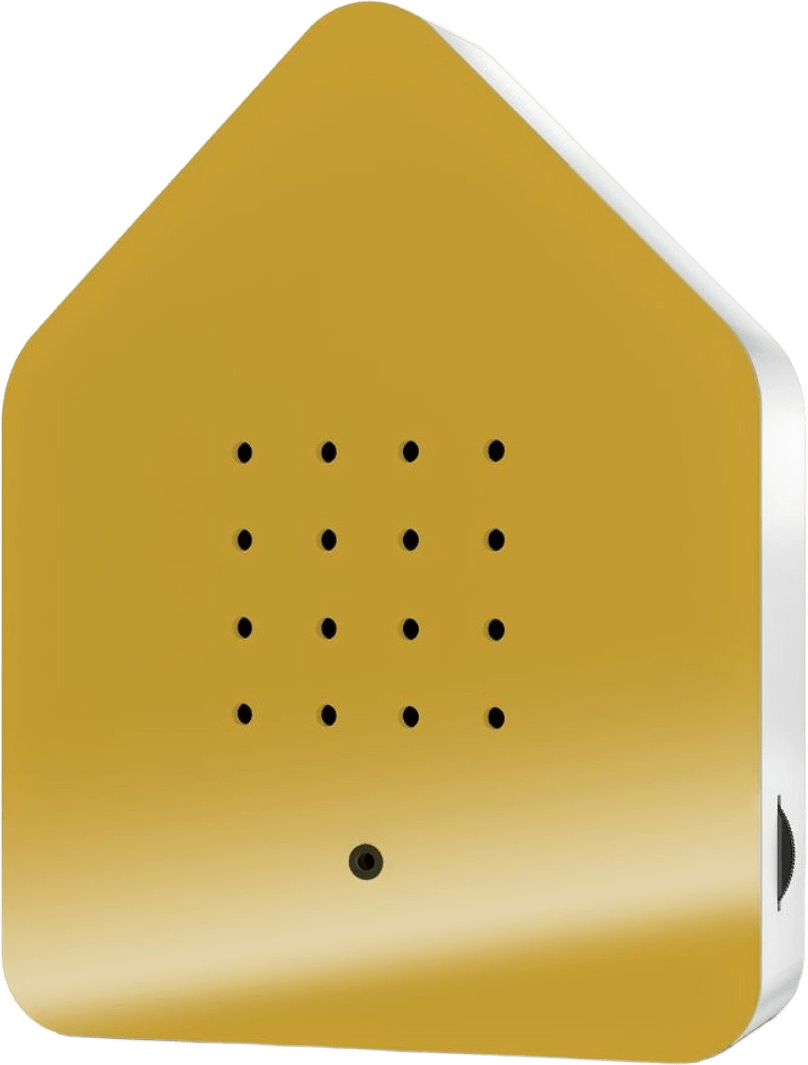 Zwitscherbox Speldosa Fågelkvitter Gul, från Relaxound, i färgen guld.