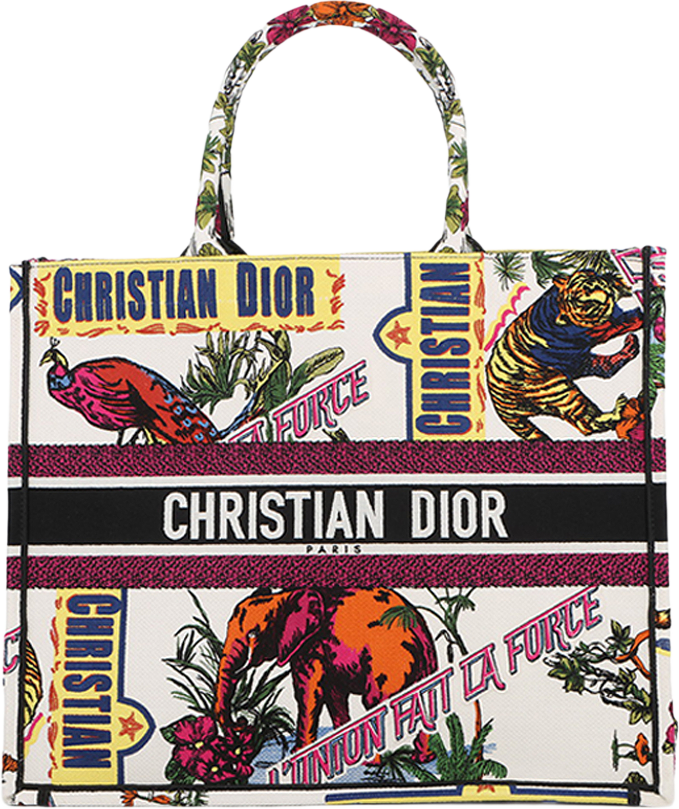 Dior Large Embroidered Canvas Indian Animals Book Tote, från Luxclusif, i färgen white.