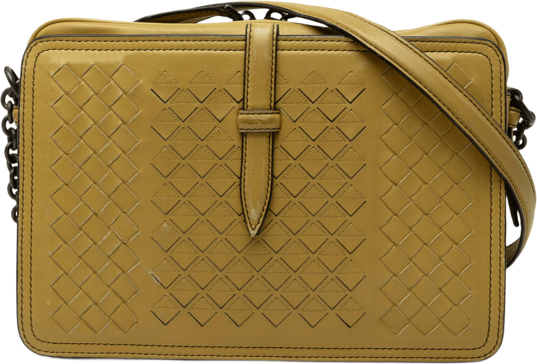 Bottega Veneta Nappa Intrecciato Belt Flap Camera Bag, från Luxclusif, i färgen gul.