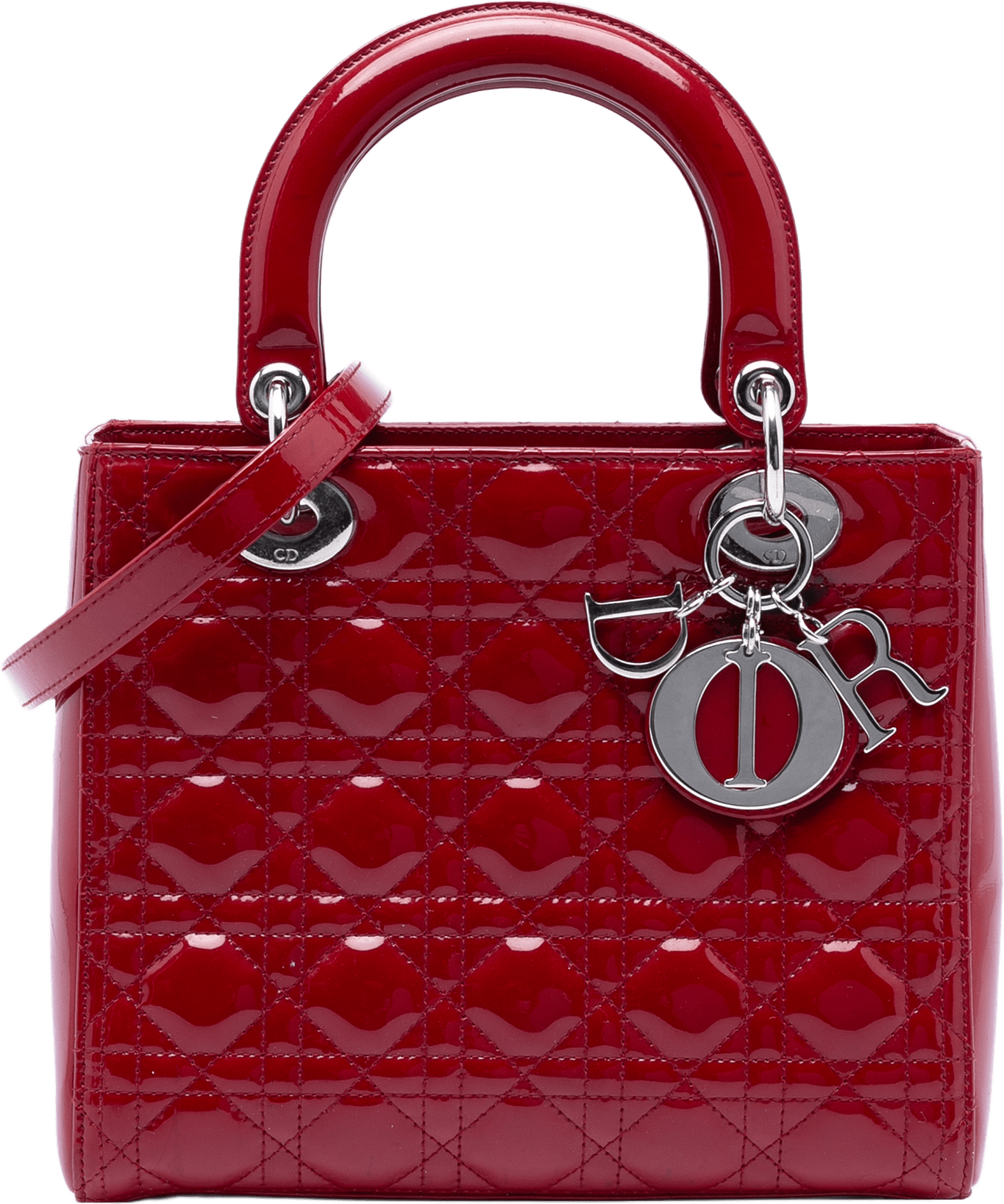 Dior Medium Patent Cannage Lady Dior, från Luxclusif, i färgen dark red.