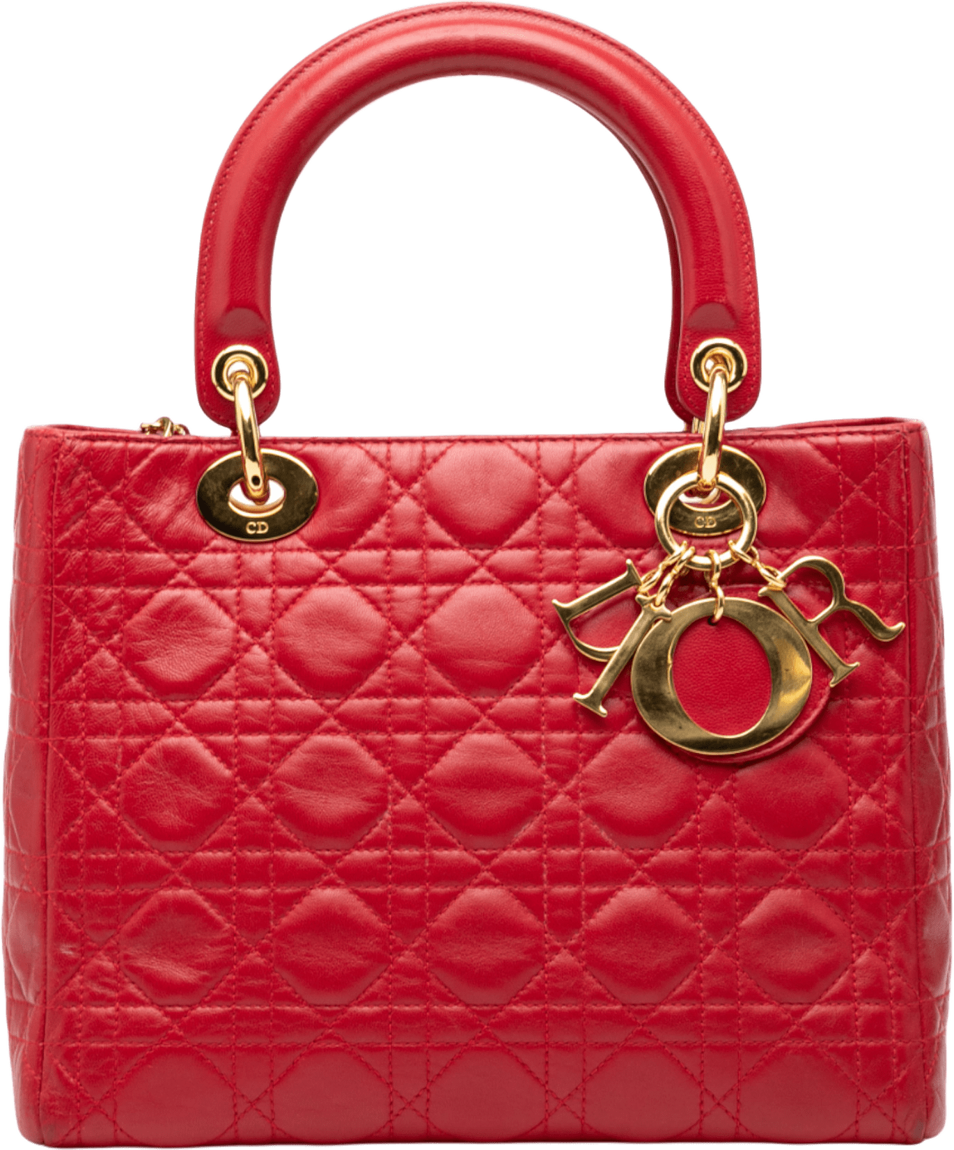 Dior Medium Lambskin Cannage Lady Dior, från Luxclusif, i färgen red.