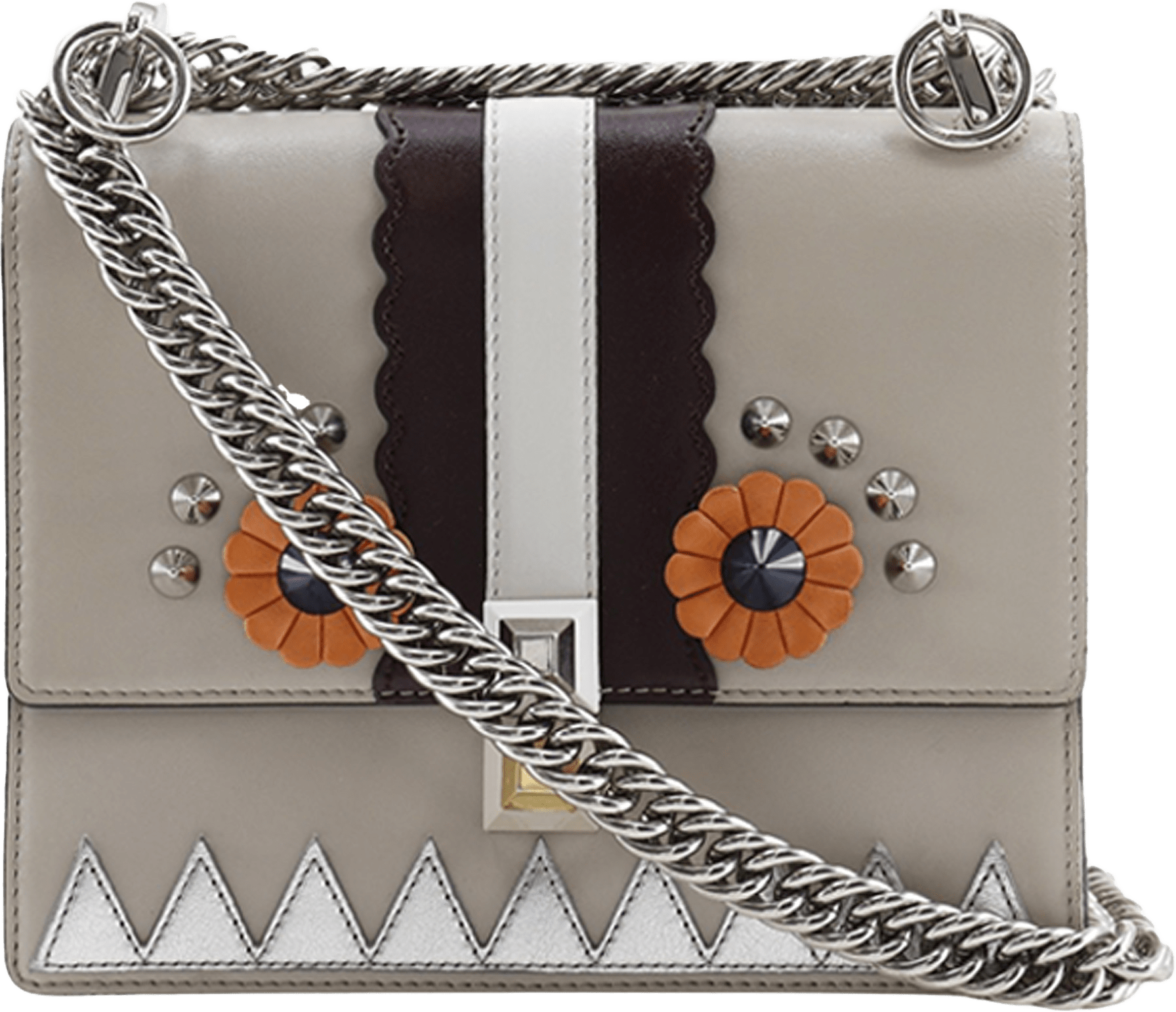 Fendi Vitello Liberty Lucido Catalan Small Mirror Hypnoteyes Studded Kan I Crossbody, från Luxclusif, i färgen beige.