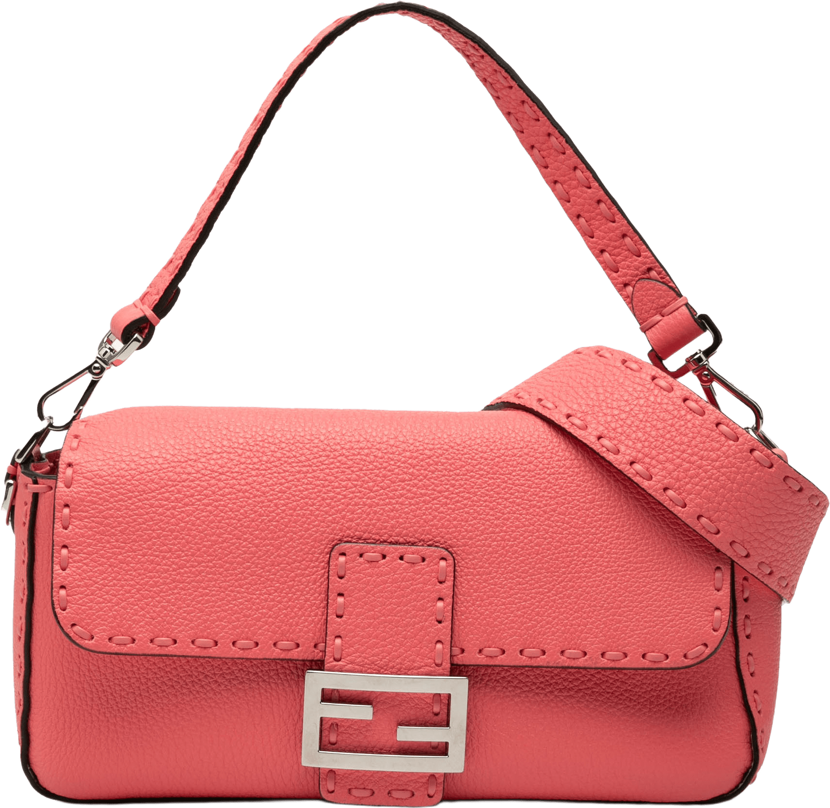 Fendi Leather Selleria Baguette Satchel, från Luxclusif, i färgen blush.