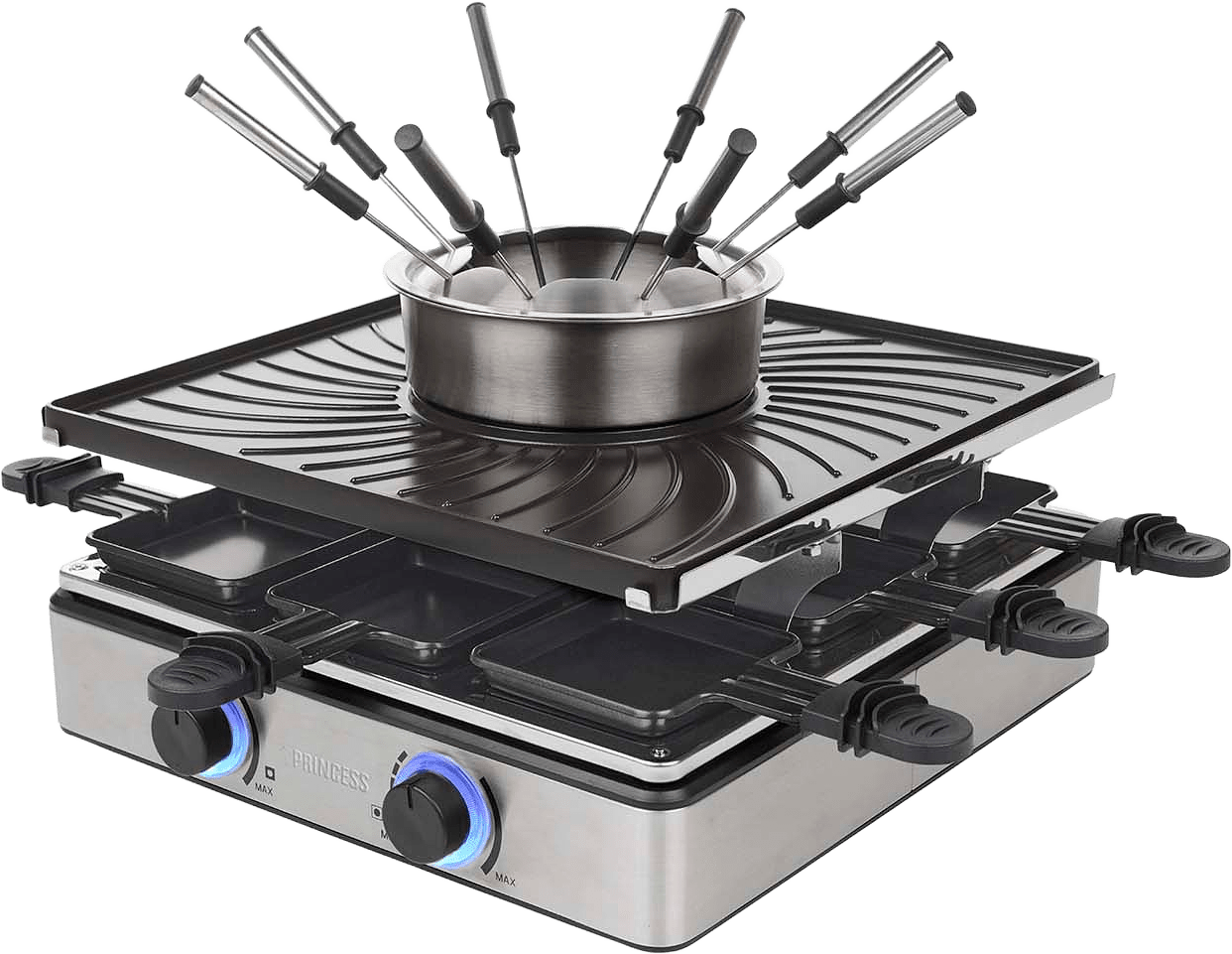 Raclette & Fondue 31x31cm 1,3l, från Princess, i färgen silver/svart.