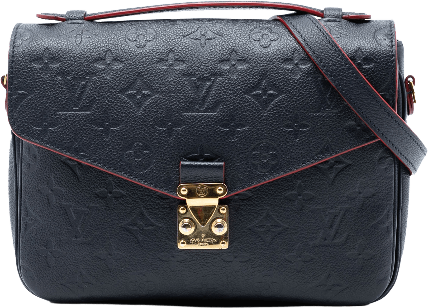 Louis Vuitton Monogram Empreinte Pochette Metis, från Luxclusif, i färgen navy.
