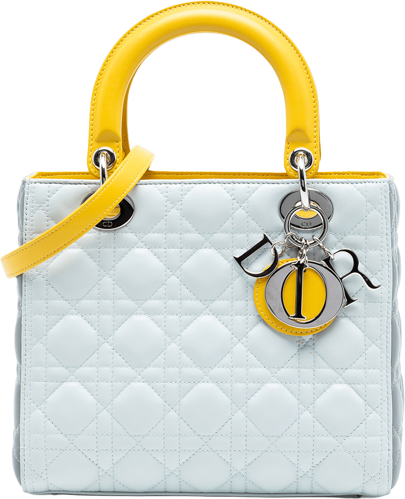 Dior Medium Tricolor Lambskin Cannage Lady Dior, från Luxclusif, i färgen light blue.