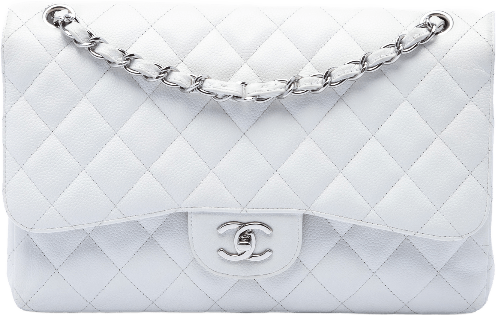 Chanel Jumbo Classic Caviar Double Flap, från Luxclusif, i färgen vit.