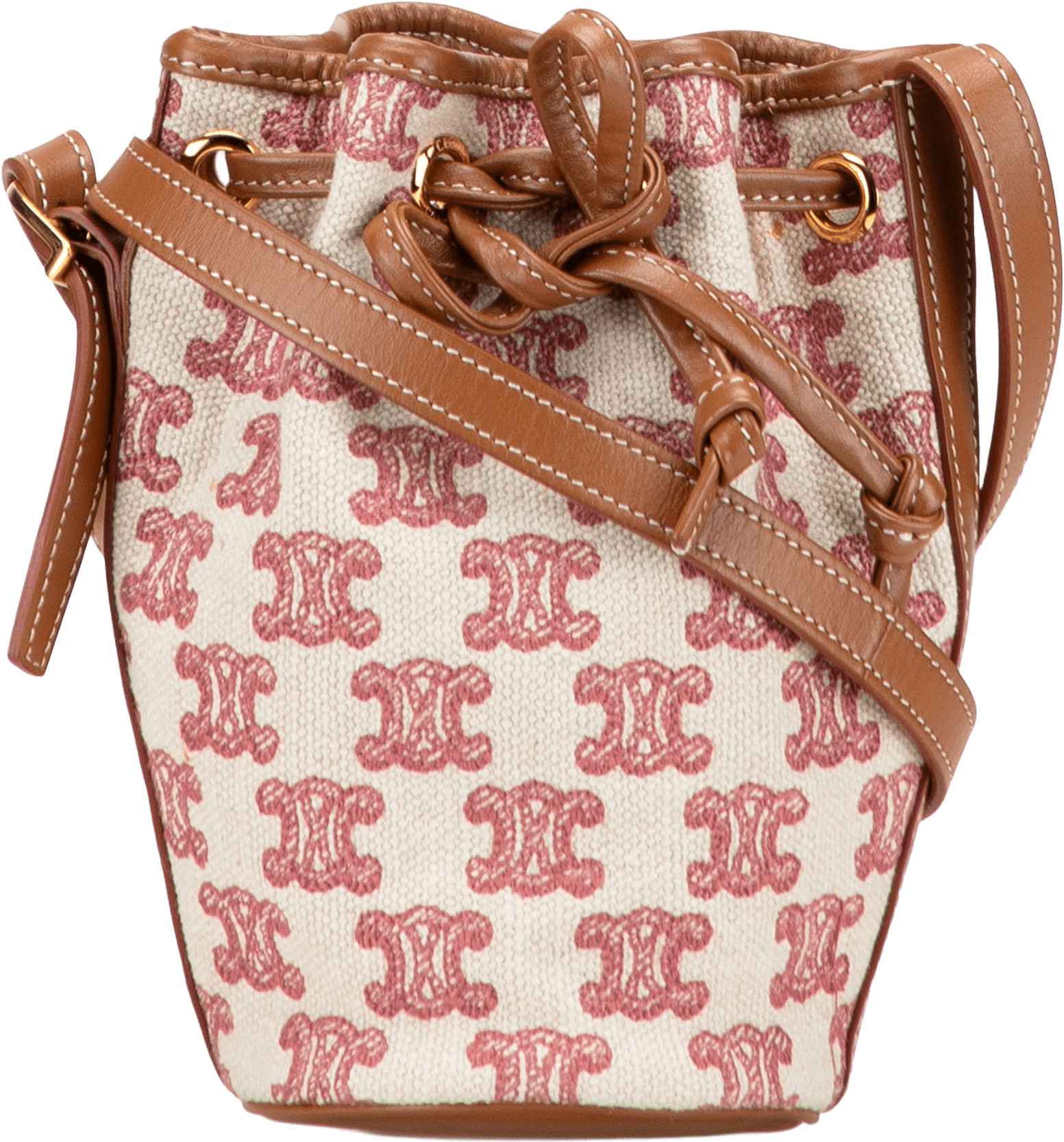 Celine Micro Triomphe Embroidered Canvas Drawstring Bucket Bag, från Luxclusif, i färgen beige.