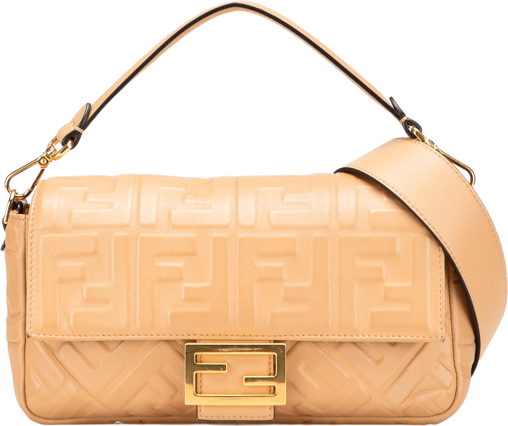 Fendi Zucca Embossed Leather Baguette Satchel, från Luxclusif, i färgen beige.