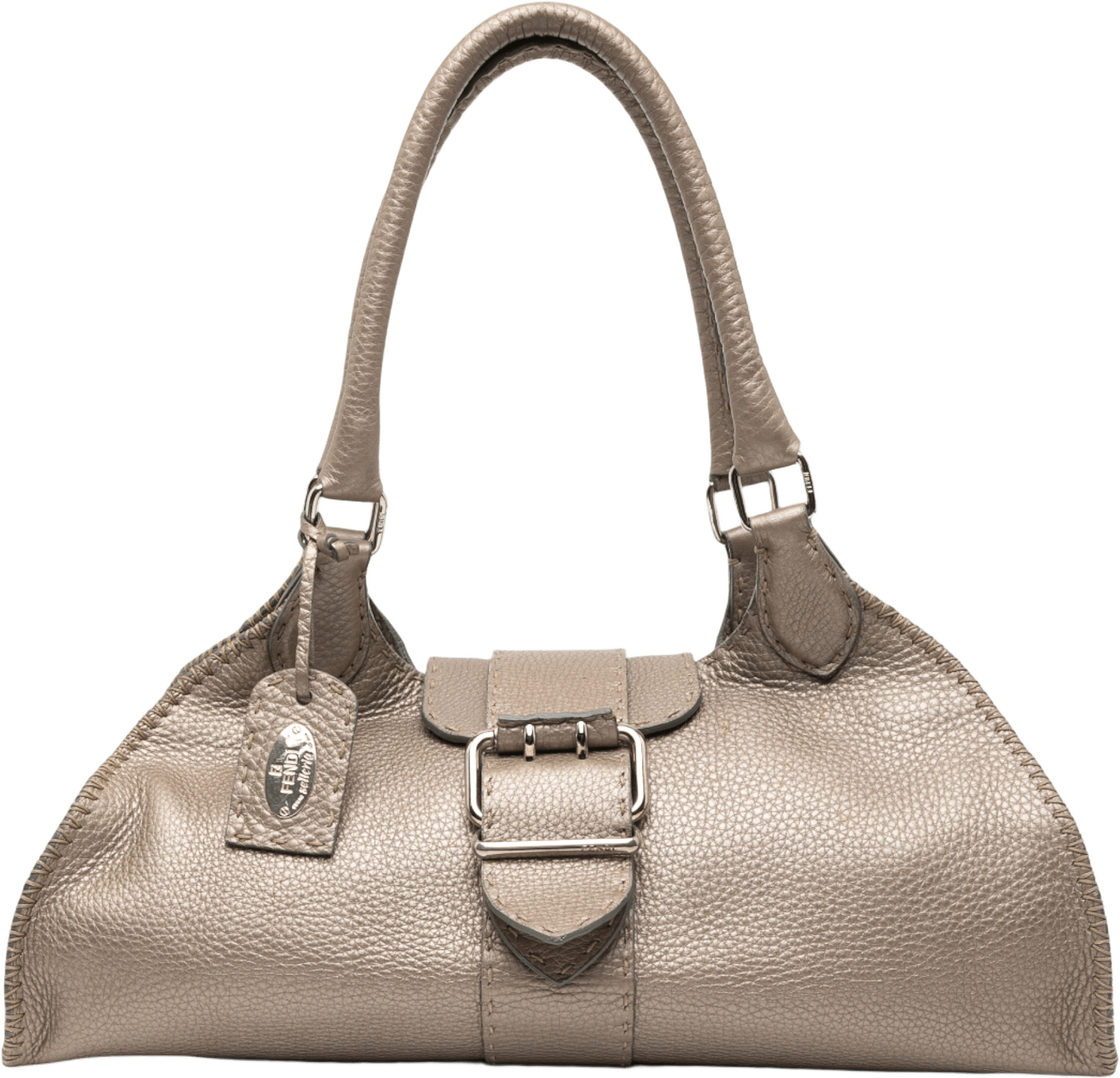 Fendi Leather Selleria Sporty Shoulder Bag, från Luxclusif, i färgen taupe.