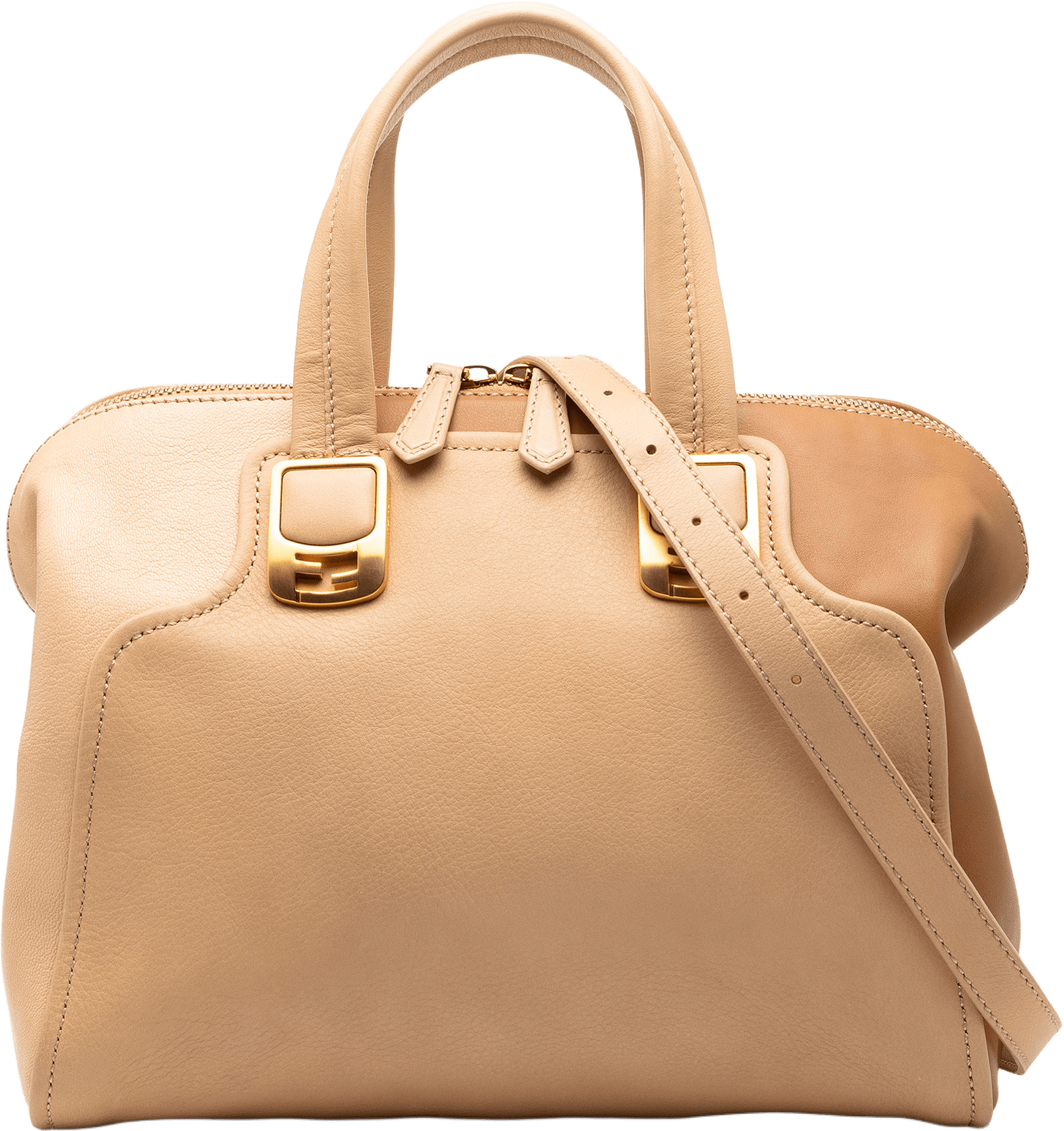 Fendi Small Tricolor Leather Colorblock Chameleon Satchel, från Luxclusif, i färgen caramel.