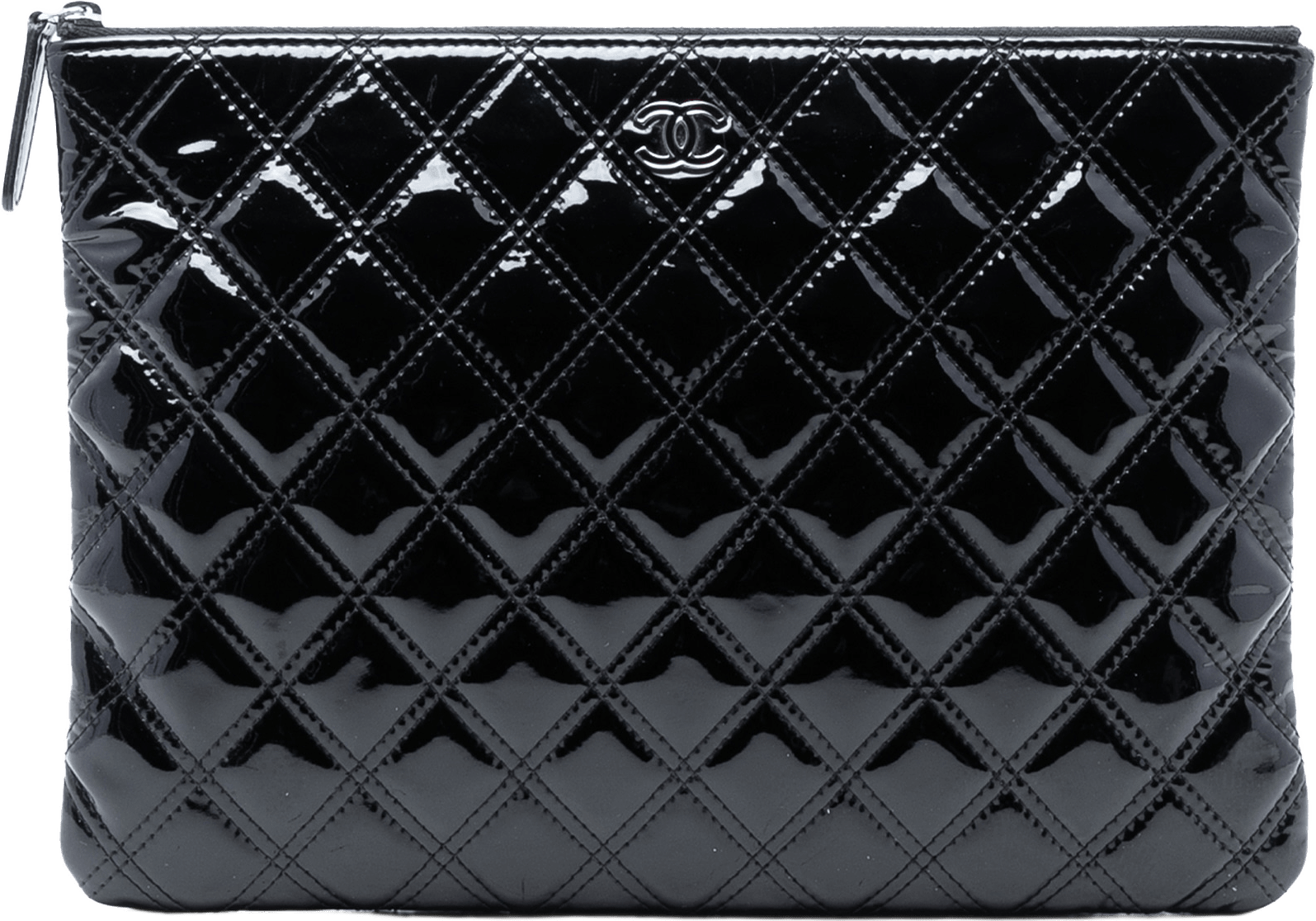 Chanel Medium Quilted Patent Double Stitch O Case Clutch, från Luxclusif, i färgen black.