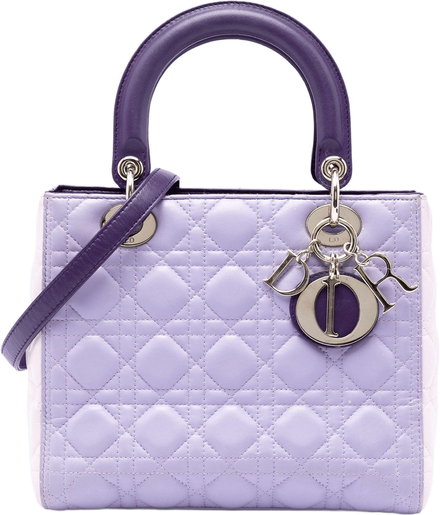 Dior Medium Tricolor Lambskin Cannage Lady Dior, från Luxclusif, i färgen purpur.