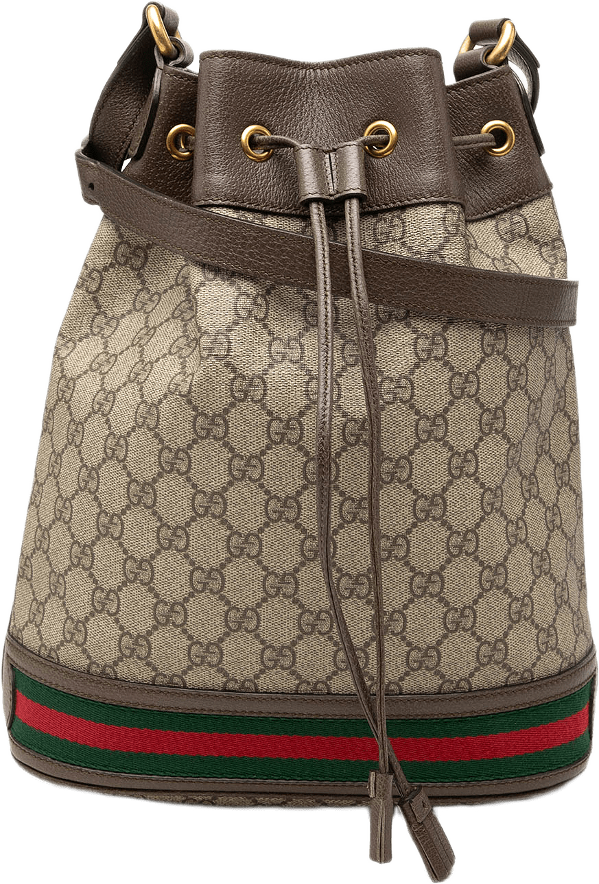 Gucci Gg Supreme Web Ophidia Bucket Bag, från Luxclusif, i färgen beige.
