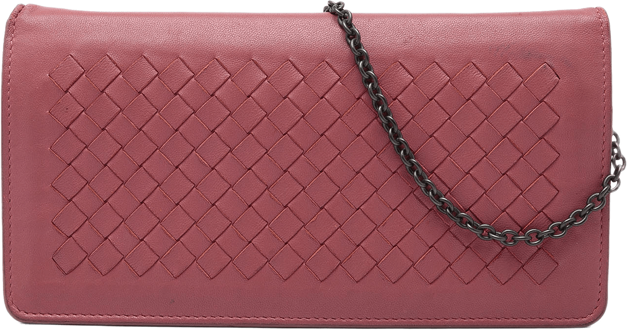Bottega Veneta Nappa Intrecciato Continental Wallet On Chain, från Luxclusif, i färgen rosa.