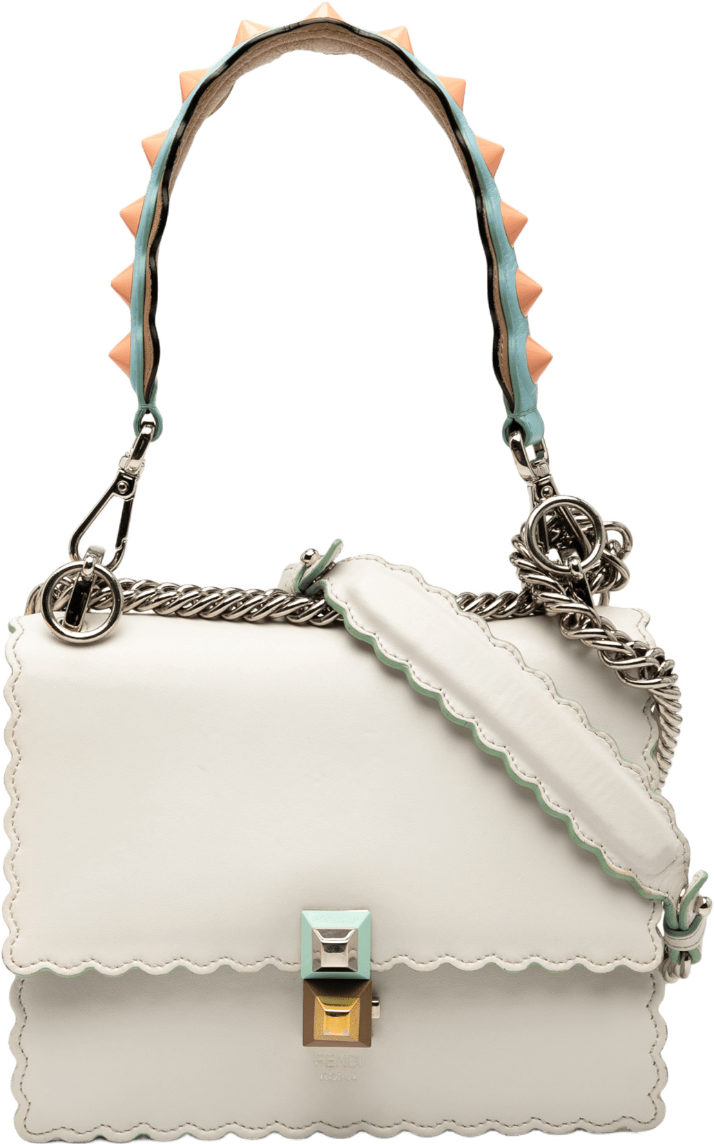 Fendi Small Scalloped Leather Kan I Satchel, från Luxclusif, i färgen white.