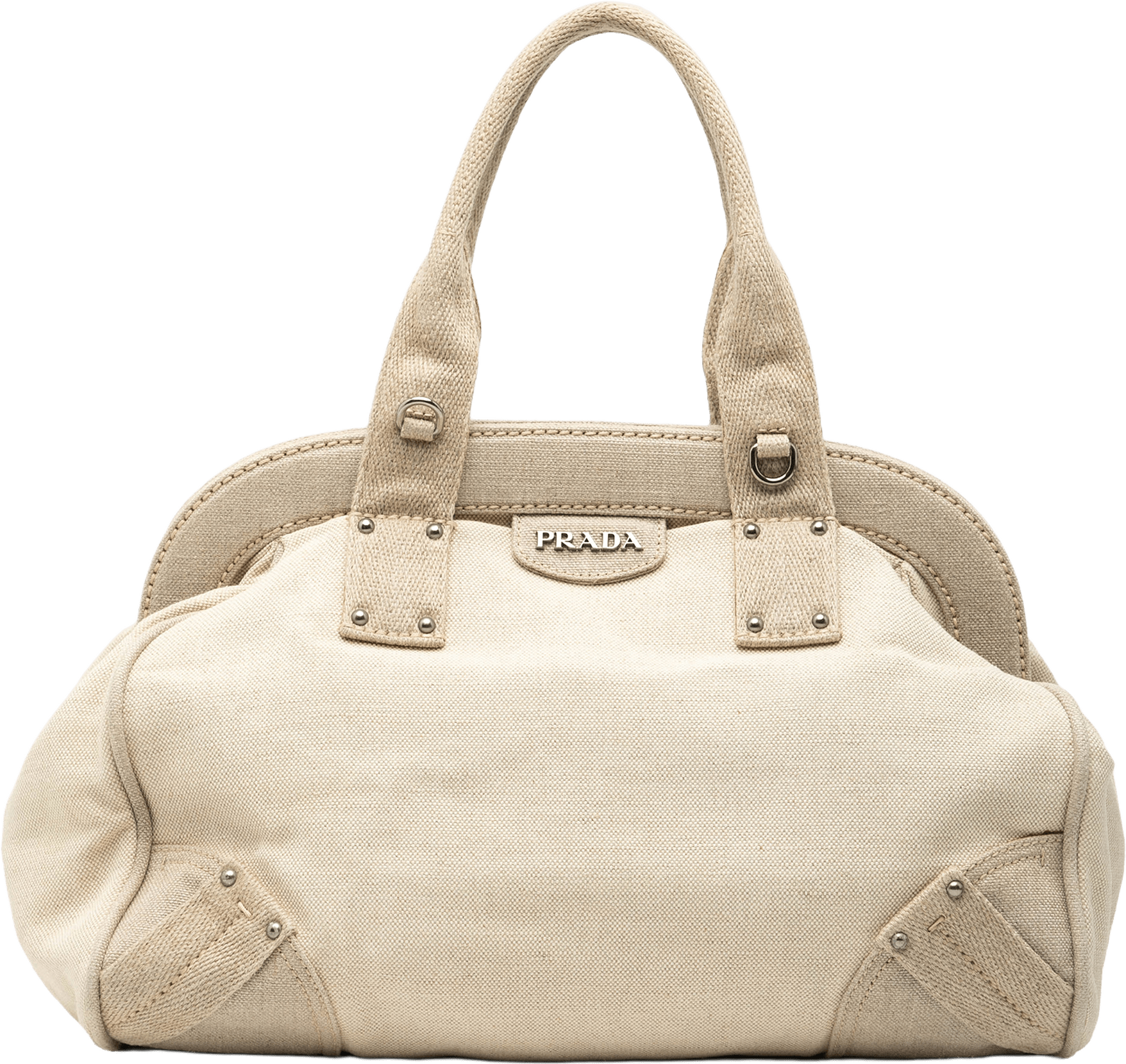 Prada Canvas Canapa Mistolino Frame Satchel, från Luxclusif, i färgen white.