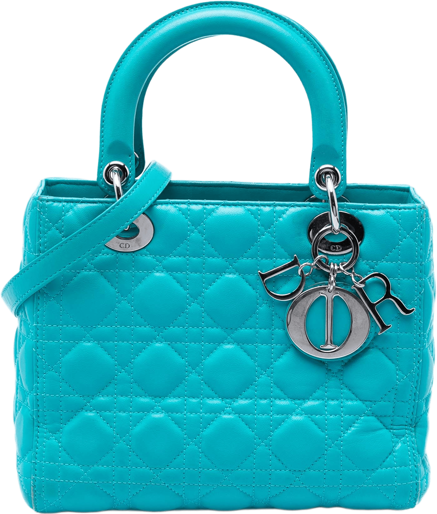 Dior Medium Lambskin Cannage Lady Dior, från Luxclusif, i färgen turquoise.