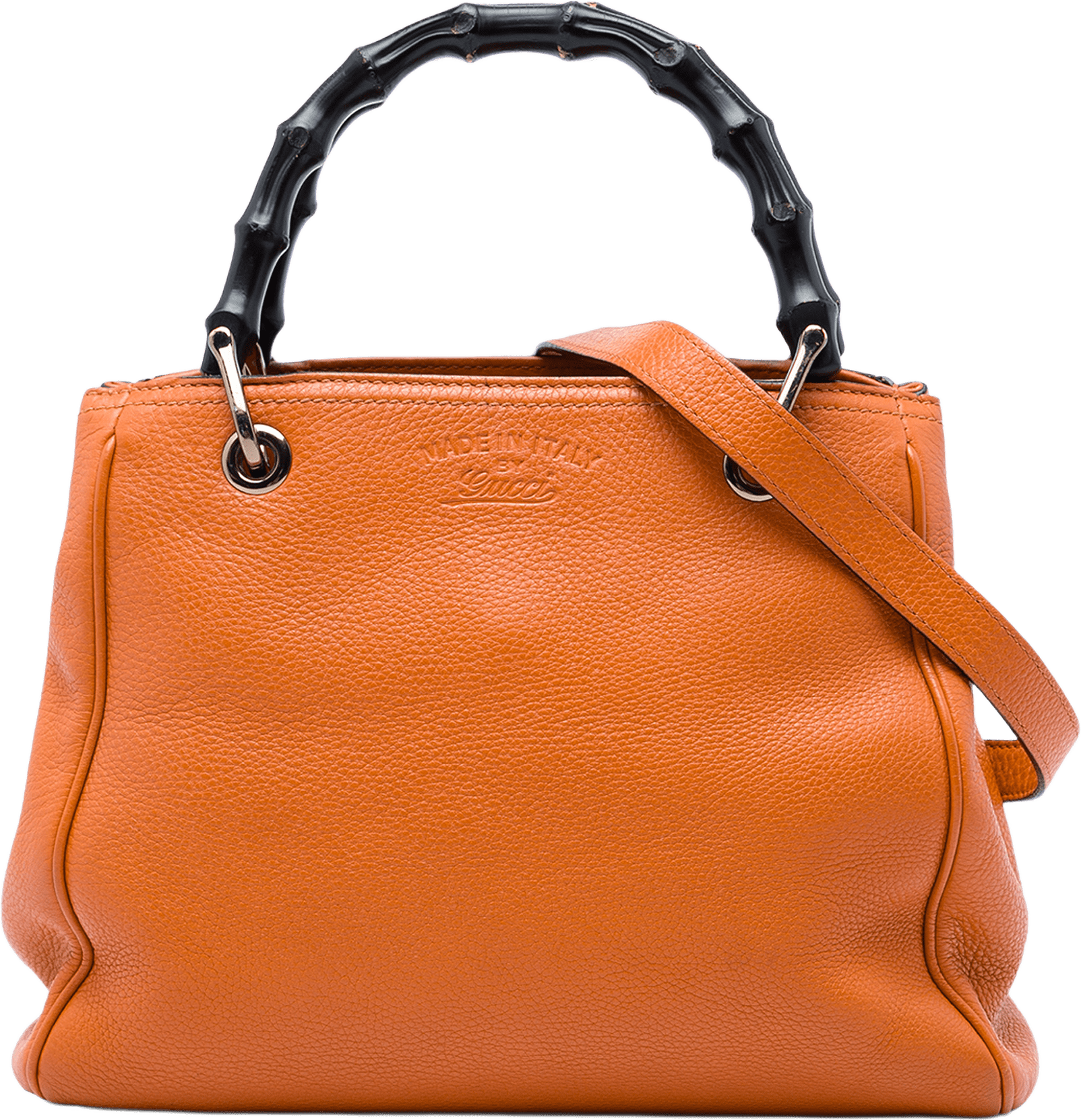 Gucci Small Calfskin Bamboo Shopper Satchel, från Luxclusif, i färgen orange.