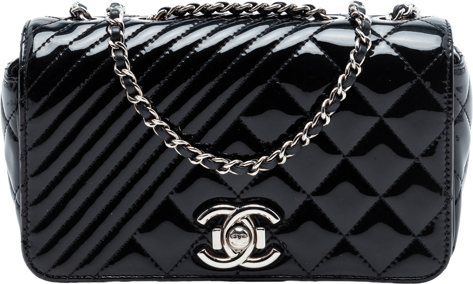 Chanel Small Quilted Patent Coco Boy Flap, från Luxclusif, i färgen black.