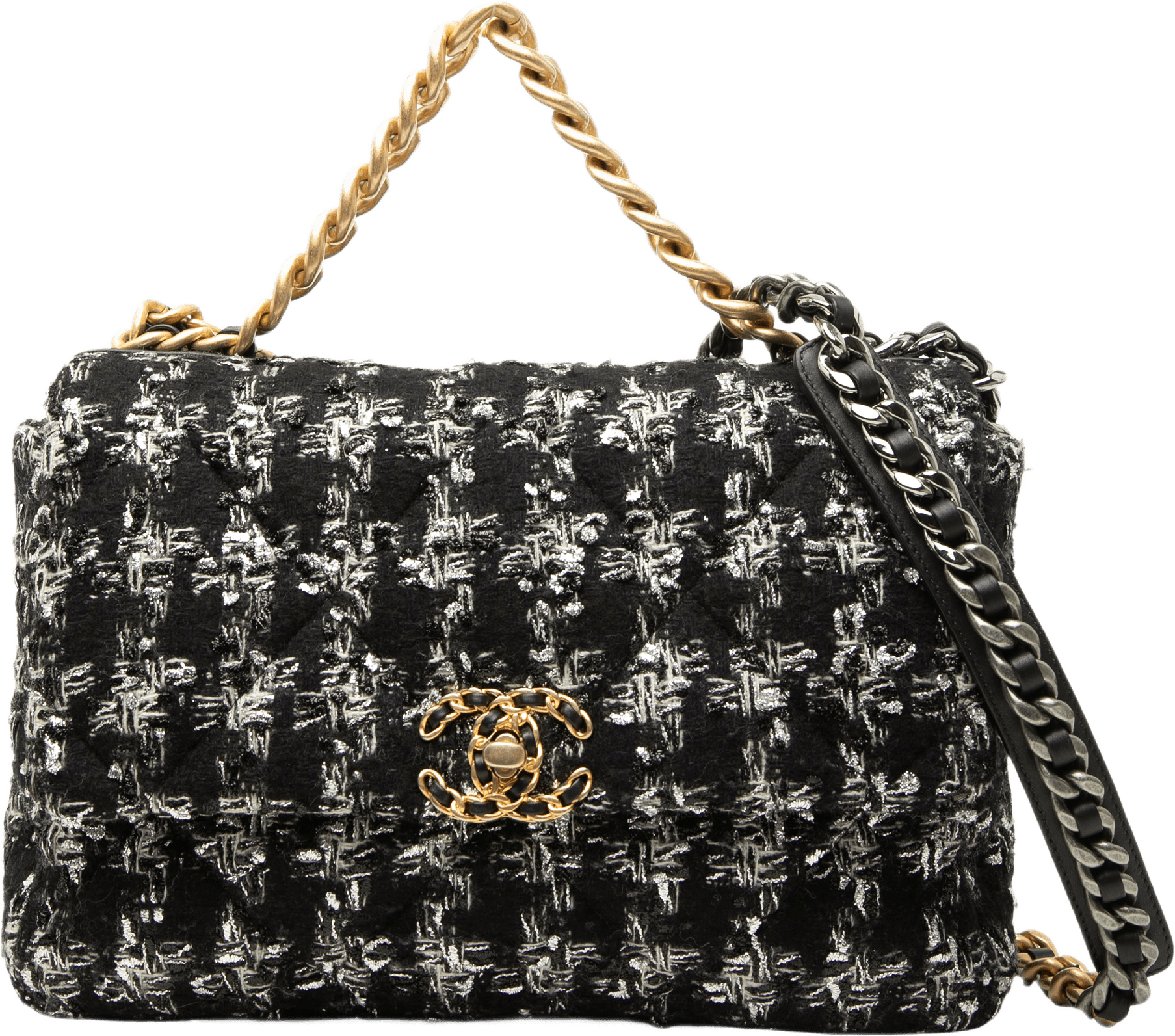 Chanel Large Tweed 19 Flap, från Luxclusif, i färgen svart.