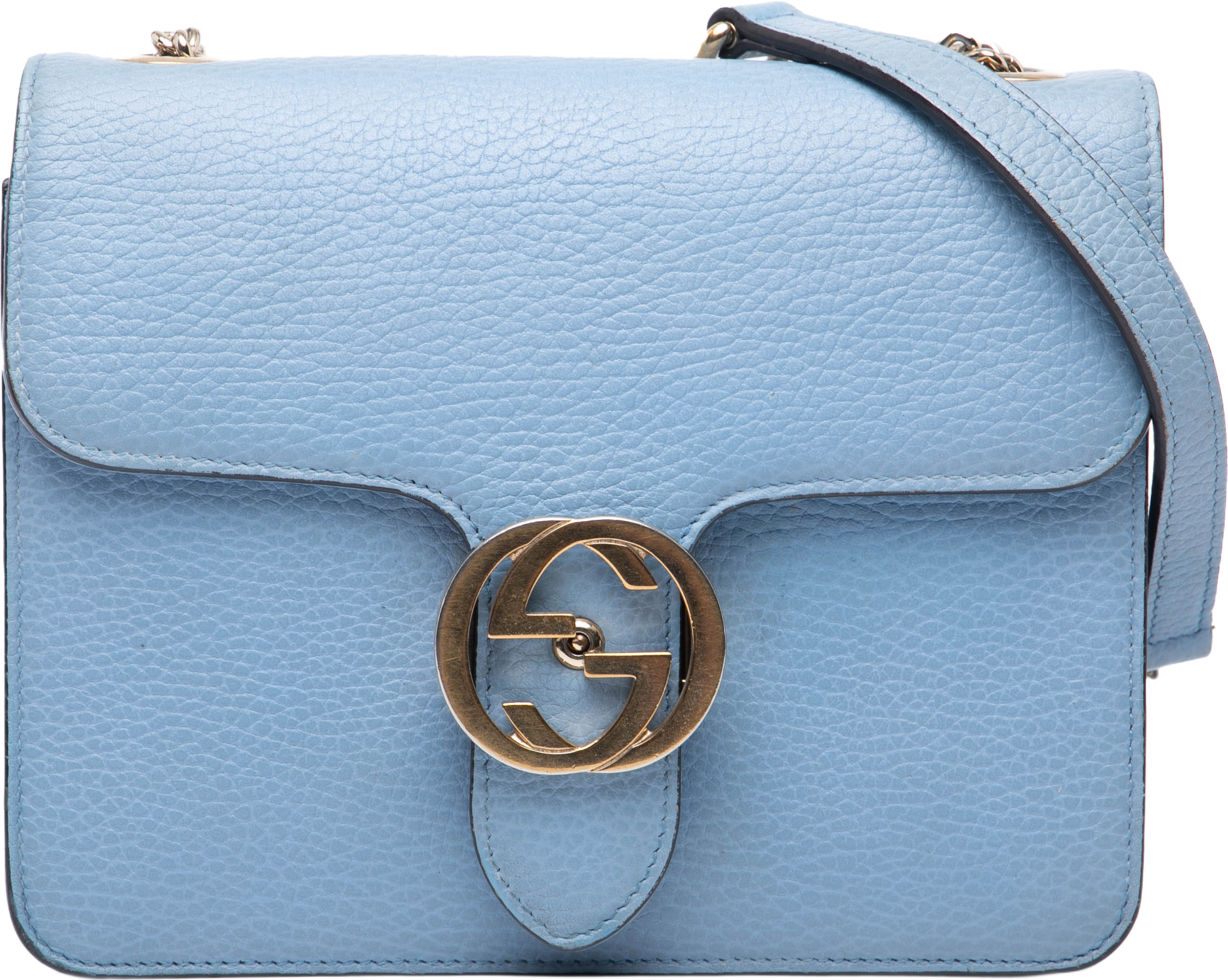 Gucci Small Dollar Calfskin Interlocking G Crossbody, från Luxclusif, i färgen light blue.