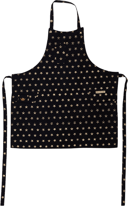 Dutchdeluxes Indigo Jeans – Grill- Eller Köksförkläde – 5 Fickor – Svart Med Stjärnor, från Dutchdeluxes, i färgen black with gold stars.