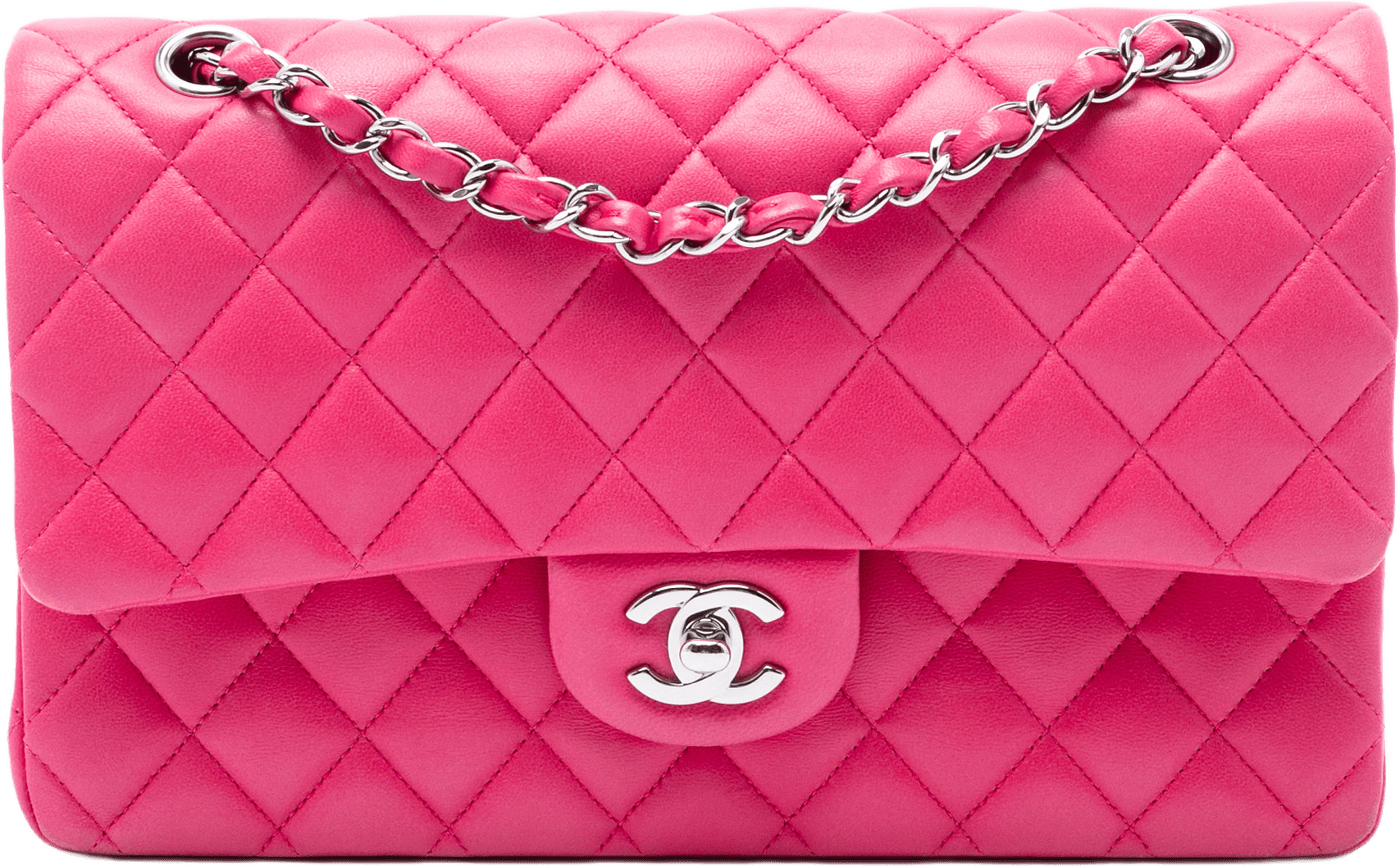 Chanel Medium Classic Lambskin Double Flap, från Luxclusif, i färgen rosa.