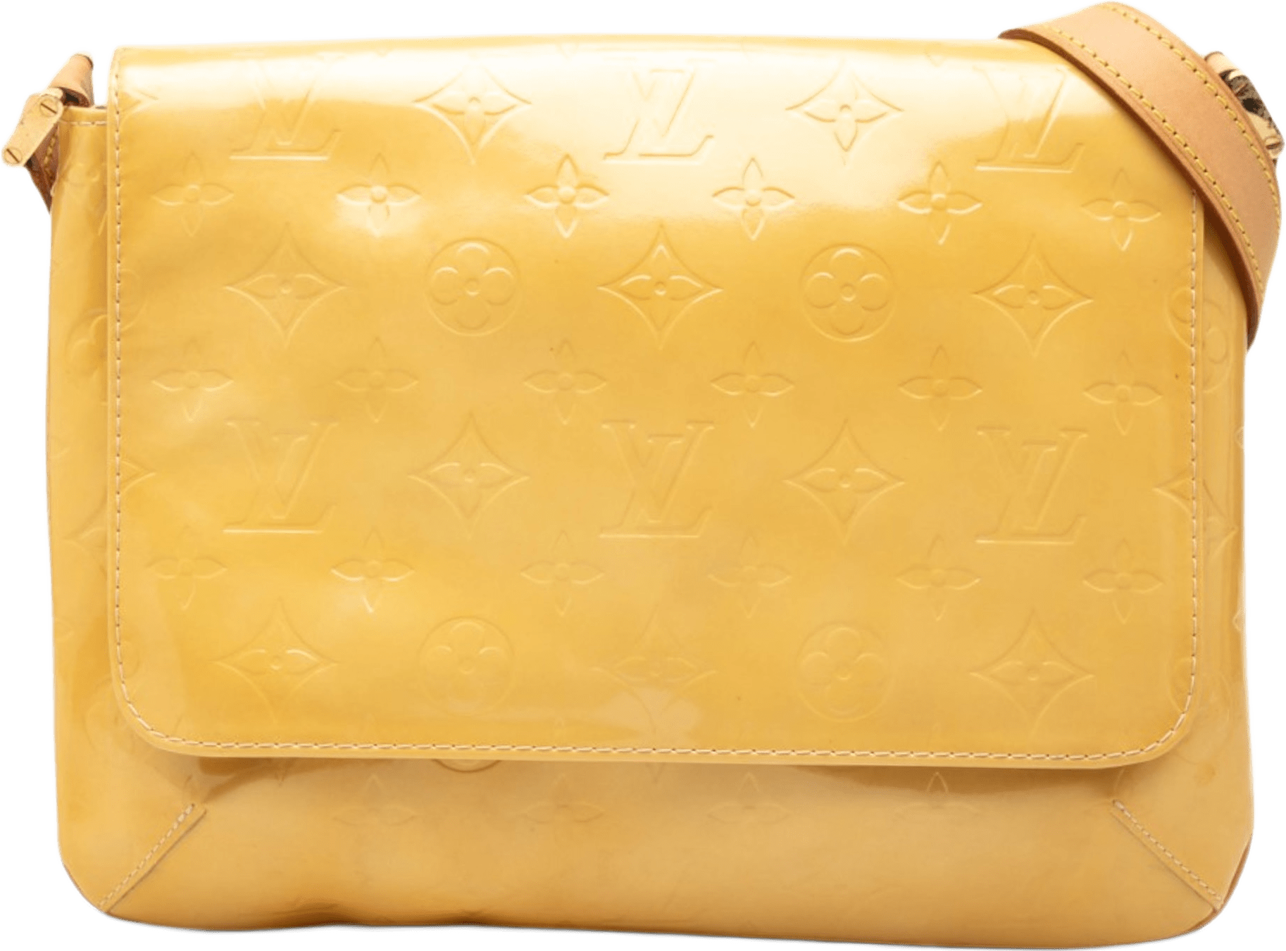Louis Vuitton Monogram Vernis Thompson Street, från Luxclusif, i färgen gul.