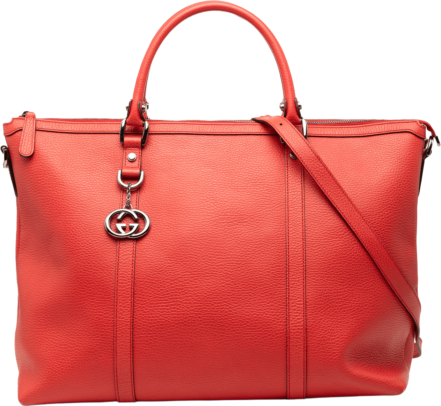 Gucci Leather Gg Charm Satchel, från Luxclusif, i färgen red.