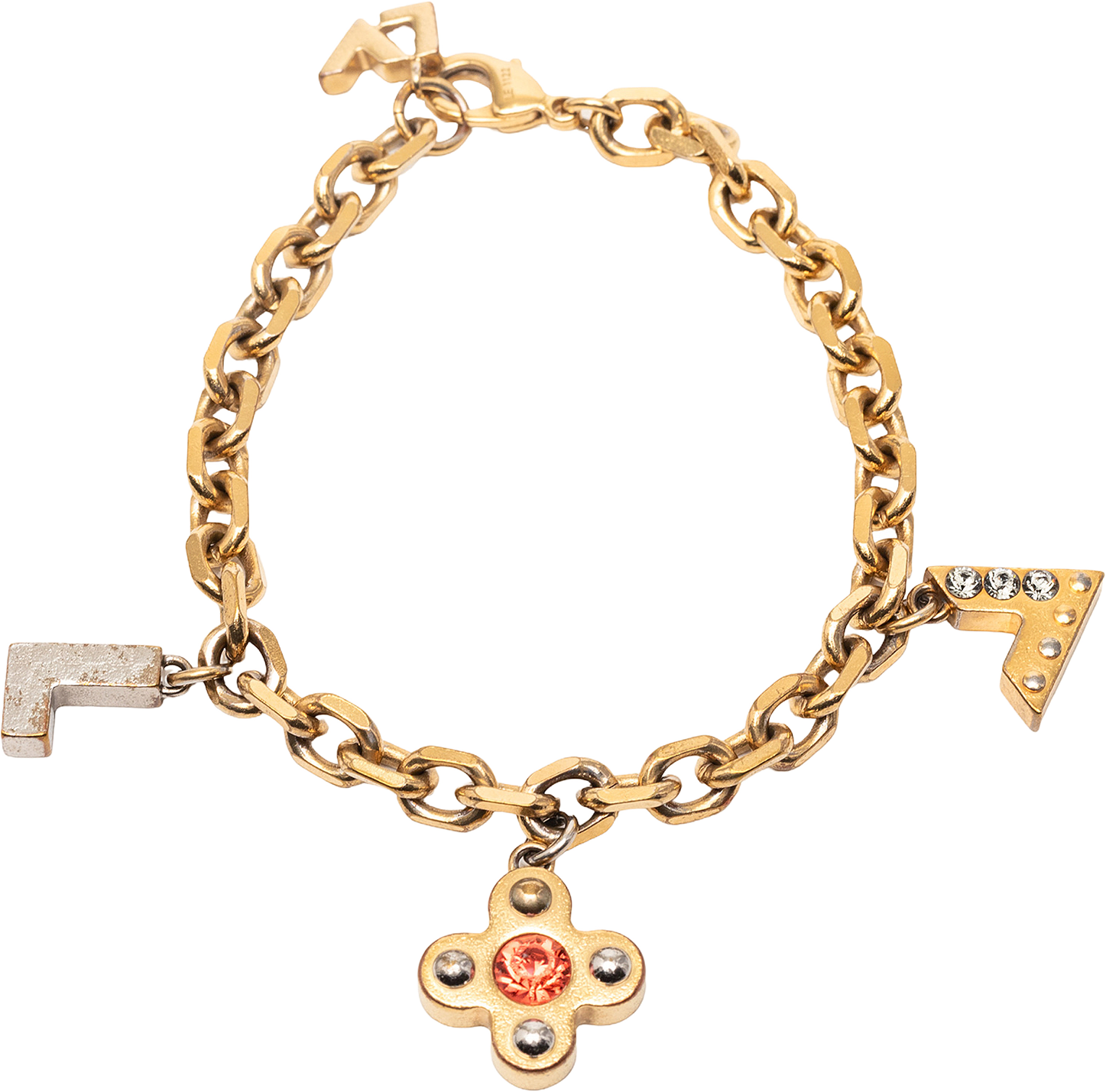 Louis Vuitton Gold Plated Brass And Strass Love Letters Charm Bracelet, från Luxclusif, i färgen gold.