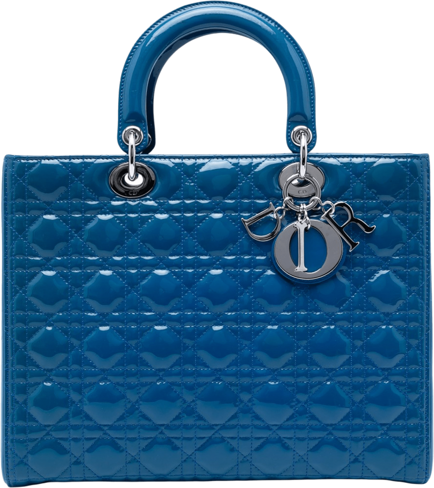 Dior Large Patent Cannage Lady Dior, från Luxclusif, i färgen blue.