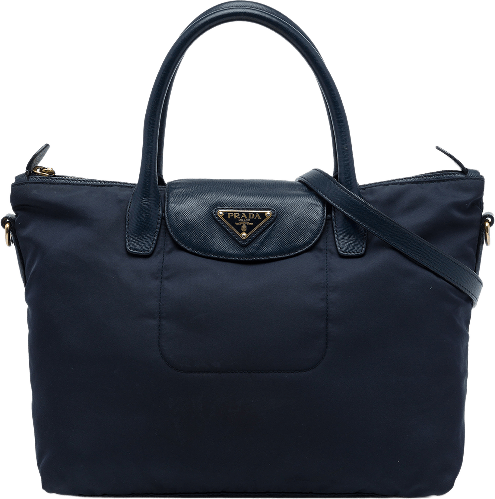 Prada Saffiano Trimmed Tessuto Satchel, från Luxclusif, i färgen blå.