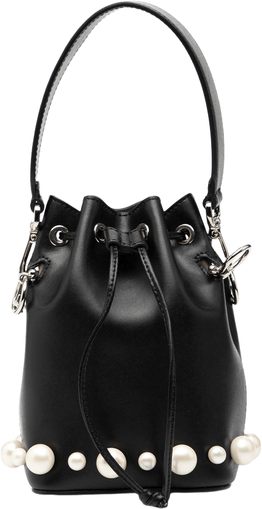 Fendi Mini Leather Pearl Mon Tresor Bucket Bag, från Luxclusif, i färgen black.